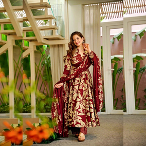 Ensemble ethnique Anarkali Salwar Kameez pour femmes, imprimé numérique floral, longue kurta avec dupatta pour fête et mariage - Product Image 1