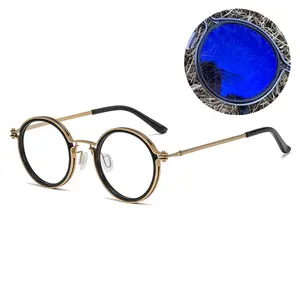 光致变色蓝色防反射复古朋克圈金色黑色金属醋酸lunette photogray homme 2024男士电脑眼镜