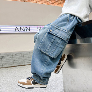 <span class=keywords><strong>Pantaloni</strong></span> Sportivi da Ragazzo Primavera/Autunno 2026 Nuovo Stile Outfit per Bambini in Denim con Grandi Tasche per Ragazzi Più Grandi Vestibilità Larga Trendy e Cool - Product Image 2