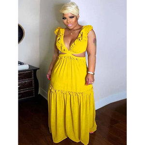 Maxi abito giallo Sexy senza schienale da donna - Product Image 5