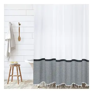 CF BCTA04 Fresh Polyester Bathroom Shower Curtain With Tassel Waterproof Hotel Shower Curtain 72x72in