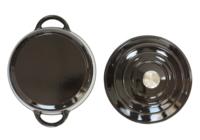 Casserole en fonte émaillée marron chocolat, faitout rond avec intérieur blanc, ustensiles de cuisine