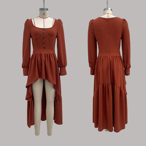 Vestido Midi Asimétrico para Mujer - Cuello Cuadrado, Manga Larga, Detalle de Botones, Vestidos para Mujer, Ropa de Mujer, Moda - Product Image 6