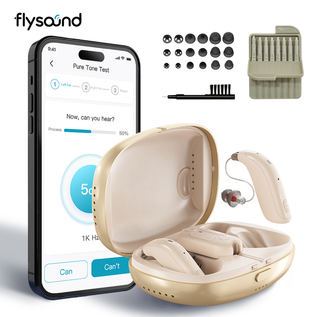 Flysound H8 Medical Grade Rechargeable 50 Channel Digital Mini Hearing Earbud Remote Fitting Waterproof RIC Hearing Aid for Deaf