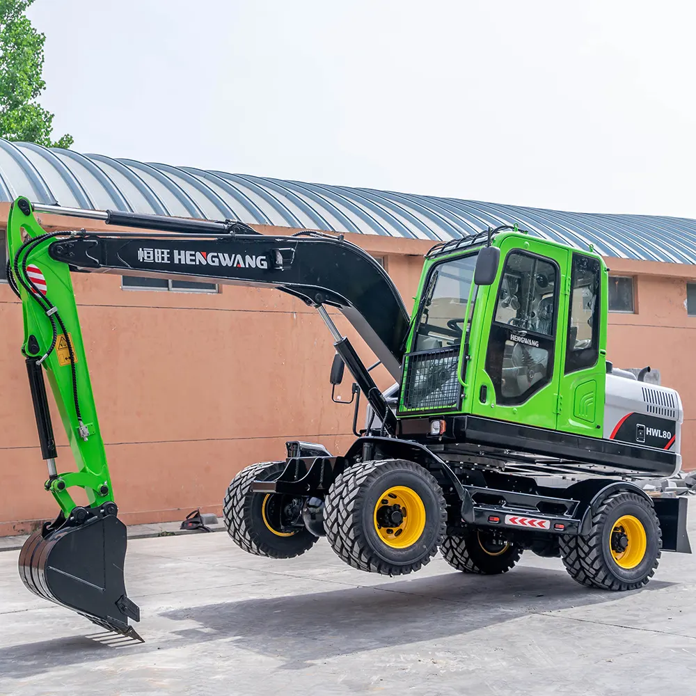 Máquina escavadeira Hengwang de rodas 6 7 8 toneladas escavadeira de lança longa