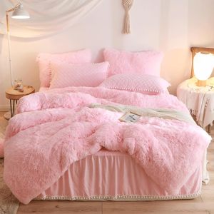 Juego <span class=keywords><strong>de</strong></span> <span class=keywords><strong>Funda</strong></span> Nórdica Rosa Esponjosa para Cama Queen, Juego <span class=keywords><strong>de</strong></span> Ropa <span class=keywords><strong>de</strong></span> Cama Rosa Peluda y Suave para Cama Queen, 3 Piezas: 1 <span class=keywords><strong>Funda</strong></span> Nórdica, 2 Fundas <span class=keywords><strong>de</strong></span> Almohada, Cierre <span class=keywords><strong>de</strong></span> Cremallera - Product Image 1
