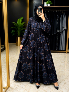 Hermosa Abaya Estampada para Adultos con Elegante Encaje Hecho a Mano para Oración Musulmana, Eid, Ramadán, Estilo Vintage Dubái - Product Image 3
