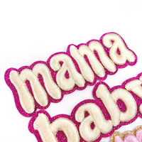 Patch brodé 3D en chenille sur tissu sergé, motif 'Mama' avec bordure à paillettes et lettres, badges thermocollants pour décoration de casquette de camionneur et vêtements, expédition immédiate