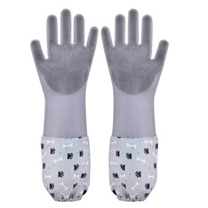 Gants de toilettage pour animaux de compagnie en silicone haute densité pour l'élimination des poils de chat et de chien, gants de nettoyage gris - Product Image 1
