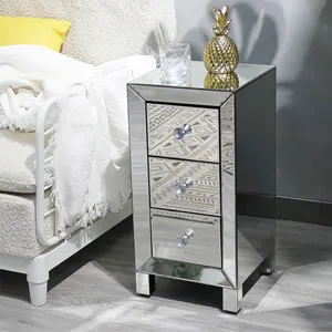 Nachttisch-Spiegel Silber Holz intelligent nordisch modern Luxus-Möbel Bett Seitenschublade Schrank Nachttisch Nachttisch für Schlafzimmer