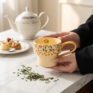 Mug en céramique et porcelaine avec poignée incurvée, style floral, mug à café, passe au micro-ondes, résistant aux hautes températures - Product Image 3