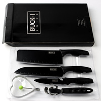 Ensemble de 5 couteaux de cuisine noirs de haute qualité en acier inoxydable, couteau de chef, couteau à fruits, éplucheur, gadgets de cuisine pour la maison