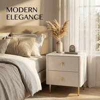 Table de chevet moderne à 2 tiroirs avec plateau en dalle de marbre et pieds inclinés en métal, meuble de rangement pour chambre à coucher et appartement