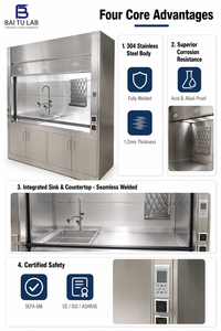 Hotte à fumées encastrée ODM en acier inoxydable 304 pour instituts de recherche, laboratoires, entreprises R&D, conforme ASHRAE110, conception gratuite - Product Image 4