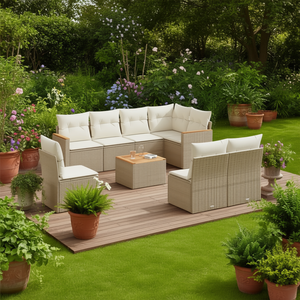 Ensemble de canapés de jardin beige D0100XF40CP, meubles d'extérieur en osier sectionnels - Product Image 2