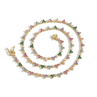 Chaîne tennis en zircon coloré 2 mm, style hip-hop, mélange de couleurs dopamine, chaîne fine à 3 griffes