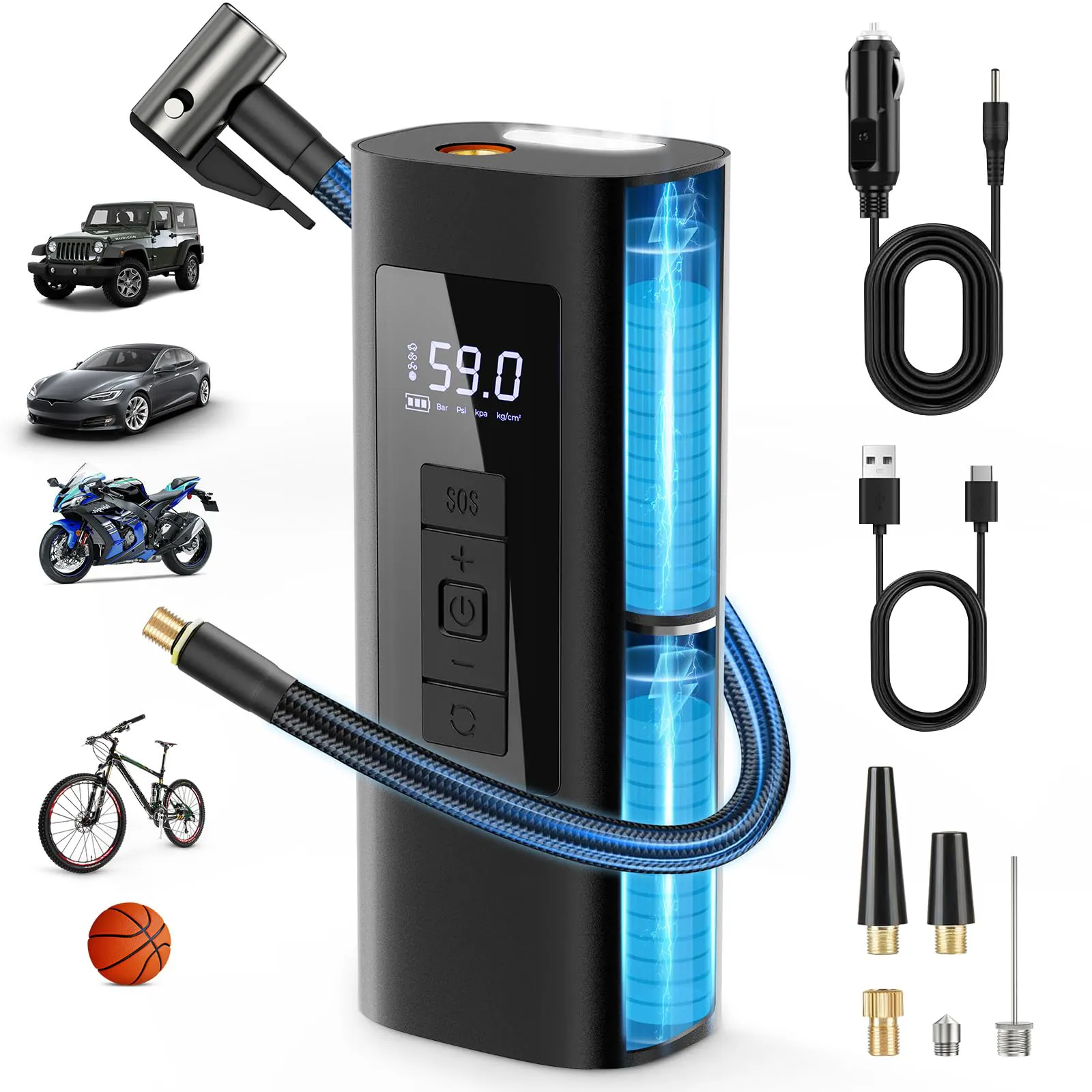 High quality car tire inflator 12V portable air compressor car air pump digital portable wireless tire inflator