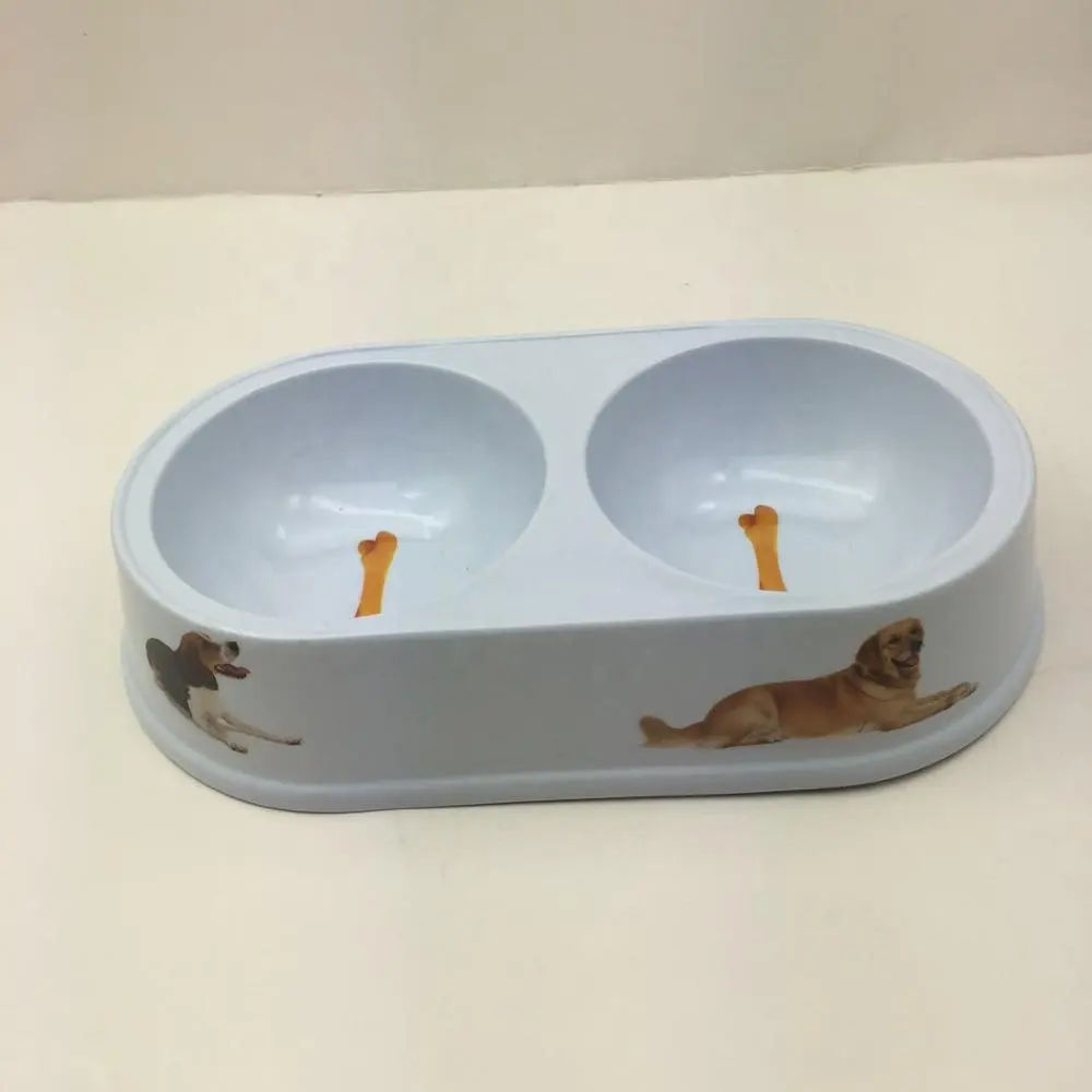 2022 customized round bamboo fiber eco friendly plastic food water pet double bowl pet feeder dog and cat bowl pet bowls feeders