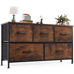 Commode en bois SENYU à 5 tiroirs avec structure métallique pour chambre ou entrée - Product Image 3