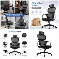Chaise de bureau ergonomique moderne à dossier haut en maille, avec appui-tête 3D réglable, soutien lombaire et assise épaisse pour le bureau à domicile