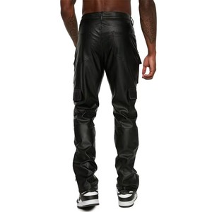 Pantaloni da <span class=keywords><strong>uomo</strong></span> con Logo personalizzato in finta pelle a metà vita dritta pantaloni Casual in pelle sintetica - Product Image 2