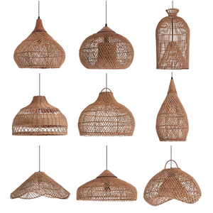 Lampadario Moderno in Rattan con Coprilampada per Hotel, Ristoranti, Caffè, Ville e Cottage - Product Image 5