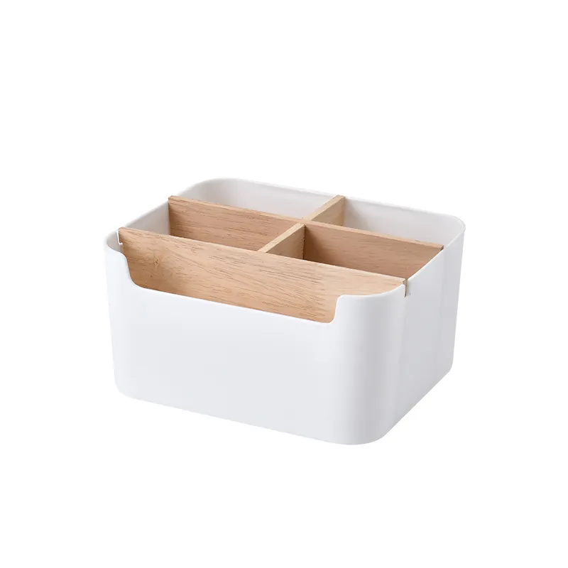 Customized Eco-Friendly Remote Control Plastic Storage Box Bamboo Office Desk Organizer Holder for Sundries Rectangle Shape