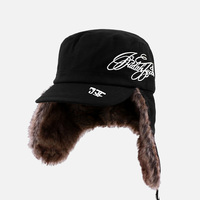 Fabrication de casquettes de baseball à visière plate en fausse fourrure avec logo brodé personnalisé, noires, chaudes et résistantes au froid, pour l'hiver, par une usine ODM/OEM