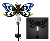 Lampe de colonne extérieure décorative bleue imperméable en métal, motif fleur, libellule, papillon, faite à la main, pour jardin, terrasse, allée