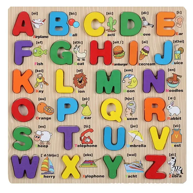 Children Wooden Number Shape Cognitive ABCD Jigsaw Board Game 3D Early Educational Learning Puzzles Cube Toy For Kids Boys Girls