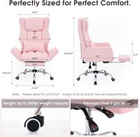 Chaise de bureau ergonomique à dossier haut avec repose-pieds rose, chaise de bureau à jambes croisées avec accoudoirs réglables