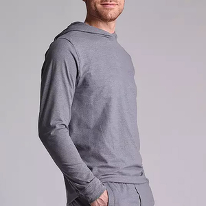 Venta al por mayor para hombre de rendimiento de gimnasio de secado rápido de manga larga de entrenamiento superior transpirable ligero gimnasio poliéster gris Deporte Sudaderas con capucha para hombres - Product Image 3