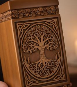 Urna Funeraria de Madera de Lujo Lista para la Venta con Diseño Floral Tallado a Mano, Urna Conmemorativa para Cenizas Humanas - Product Image 2