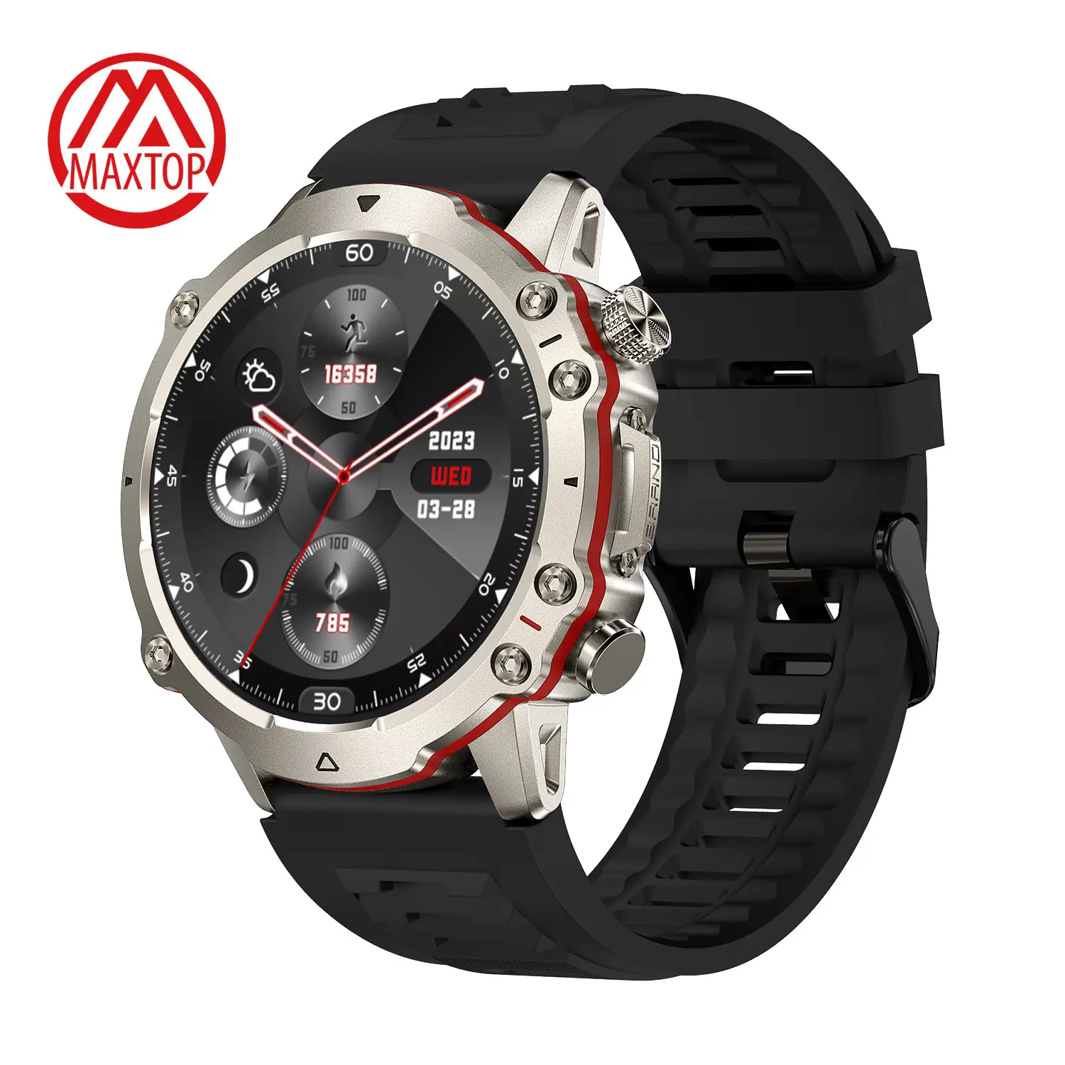Maxtop Logo kustom jam tangan pintar pria, panggilan telepon IP68 tahan air luar ruangan tahan air Amoled layar sentuh penuh olahraga