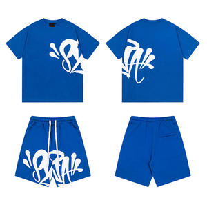 Combinaison de sport d'été American Street Style Heavyweight 100% Cotton Breathable Short-Sleeved Sports Pants Casual T-Shirt Hip-Hop - Product Image 3