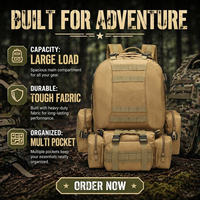 Sac à dos tactique de chasse en plein air personnalisé Oxford Camouflage 55L avec cadre interne, fermeture éclair, imperméable et système Molle