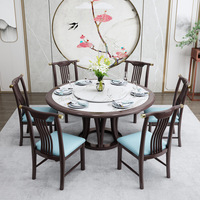 Ensemble table et chaises de salle à manger en pierre moderne et durable pour 6-8 personnes, nouveau style chinois, plateau tournant extensible, dessus de table simple en pierre.
