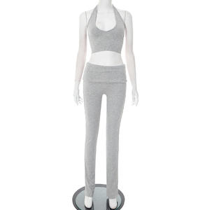 مثير الضلع قطعتين ملابس المرأة الصلبة عارية الاري ضمادة سترة الرسن والسراويل مطابقة <span class=keywords><strong>2</strong></span> قطعة مجموعة الشارع الإناث - Product Image 2