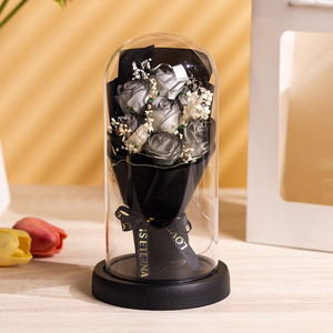 Copertura in Vetro per Regalo di San Valentino, Bouquet di Sapone a Forma di Rosa, Regalo Luminoso con Fiore Eterno - Product Image 6