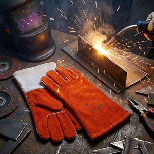 Gants <span class=keywords><strong>de</strong></span> soudage résistants à l'usure et à la chaleur, protection anti-coupure, coque en cuir <span class=keywords><strong>de</strong></span> vache, doublure en coton, pouce complet - Product Image 5
