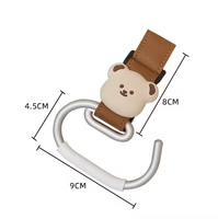 Crochet de suspension portable en métal robuste pour poussette, avec boucle en cuir PU motif ours et sangles pour animaux