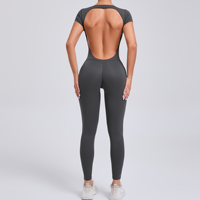 Nouvelle Arrivée Combinaison Courte à Manches Courtes, Legging Dos Nu, Effet Ventre Plat, Moulante, pour Yoga