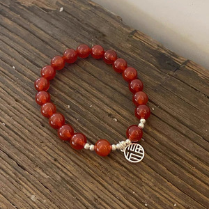 Bracelet en argent sterling S925 avec pendentif porte-bonheur en agate rouge naturelle, design élastique, style chinois, bijoux unisexe, cadeau - Product Image 4