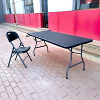 Table pliante noire en rotin, design en osier, HDPE, portable, pour le camping, les pique-niques, les événements en plein air