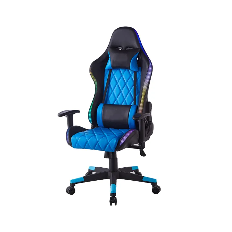 Lüks pu deri ergonomik kol dayama renkli RGB LED mavi bilgisayar oyun sandalyesi
