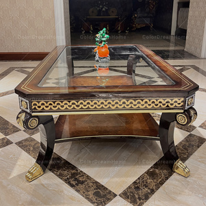 Mobili classici di lusso casa soggiorno set rettangolare <span class=keywords><strong>in</strong></span> <span class=keywords><strong>legno</strong></span> massiccio tavolino da caffè <span class=keywords><strong>in</strong></span> vetro superiore tavolo centrale per il soggiorno - Product Image 1