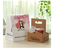 Boîtes à emporter auto-établissantes en papier kraft brun avec poignée, options de couleur et logo personnalisés, recyclables, taille sur mesure pour boissons chaudes