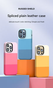 <span class=keywords><strong>Coque</strong></span> de téléphone en cuir PU à coutures tricolores, couverture arrière antichoc pour téléphone 14/14 Plus/14 Pro/14 Pro Max - Product Image 3