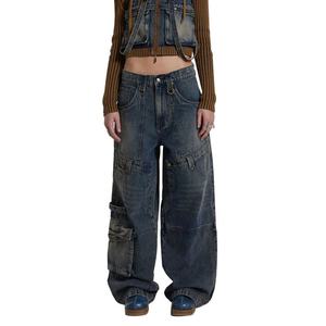 Oferta Especial: Jeans Cargo Baggy de Algodón Estilo Boyfriend de Pierna Ancha para Mujer, Tallas Grandes, Lavado Vintage Azul, Precio de Fábrica - Product Image 2