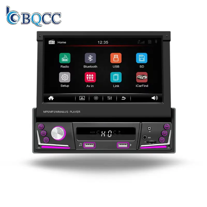 Versand bereit 7 Zoll 1din HD versenkbarer Bildschirm Auto Multimedia Player BT Spiegel Link Funktion Auto MP5 Radio Tape Recorder